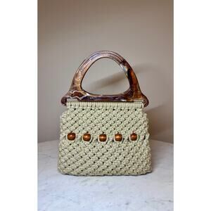 Vintage 1960s/ 1970s Accento Craft Macrame Tote Purse with turtle shell Handles